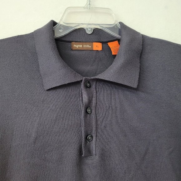 Nyne Sweater Mens XL Bamboo Long Sleeve 3-Button Collared Sweater Blue‎ Grey - Picture 3 of 11